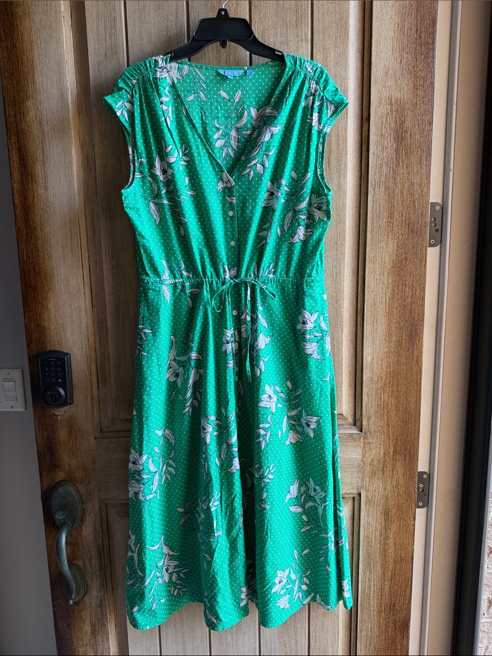 Draper James Emerald Green Floral Drawstring Midi Dress